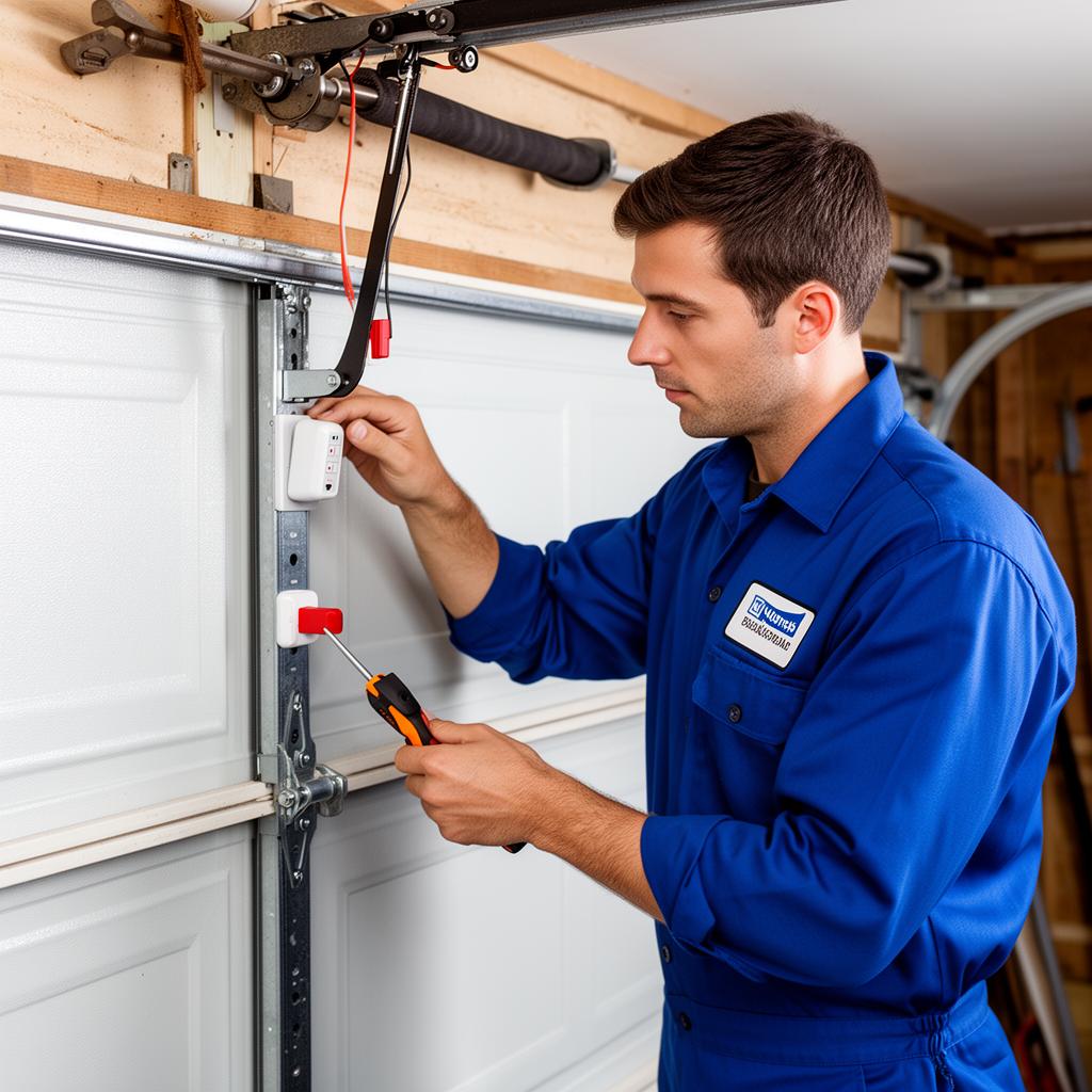 Expert technician repairing garage door springs